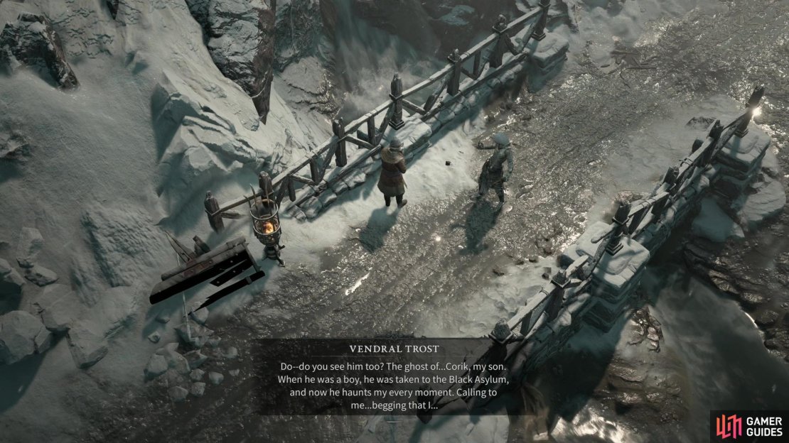 To start this quest, you&rsquo;ll need to find Vendral Trost near a bridge northeast of !Kyovashad&rsquo;s northeastern gate.