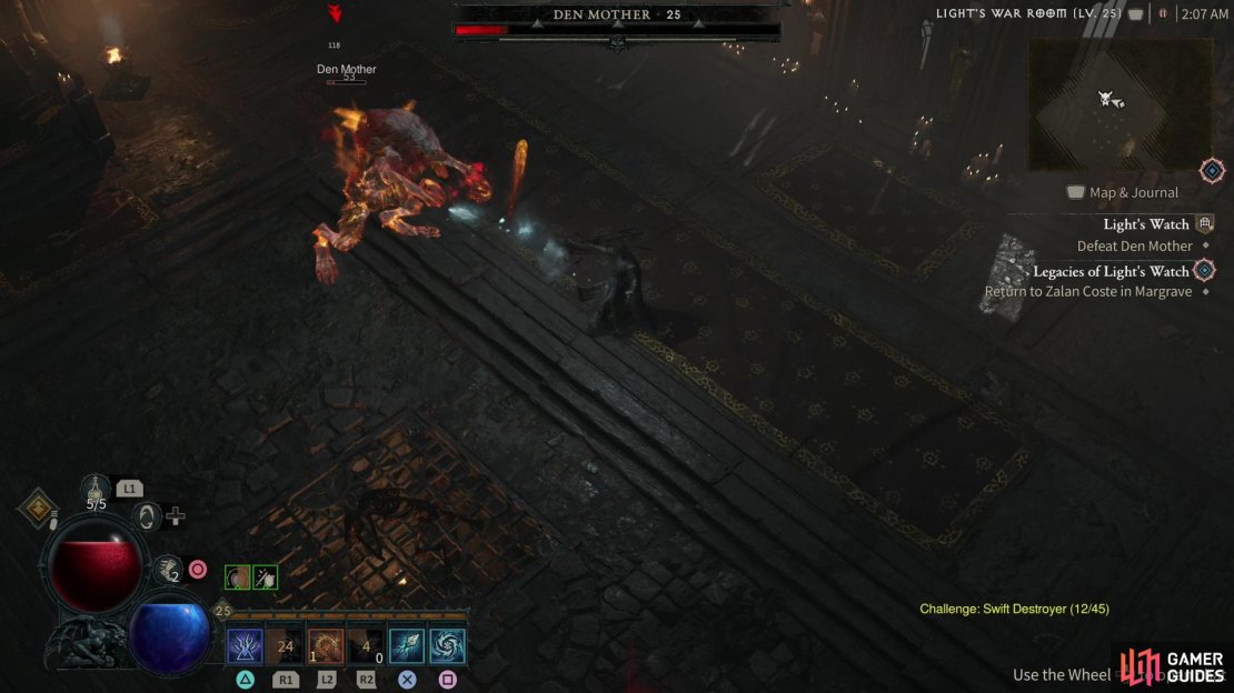 This is a fairly standard fight for ranged characters - pelt the !Den Mother from afar and keep your distance.