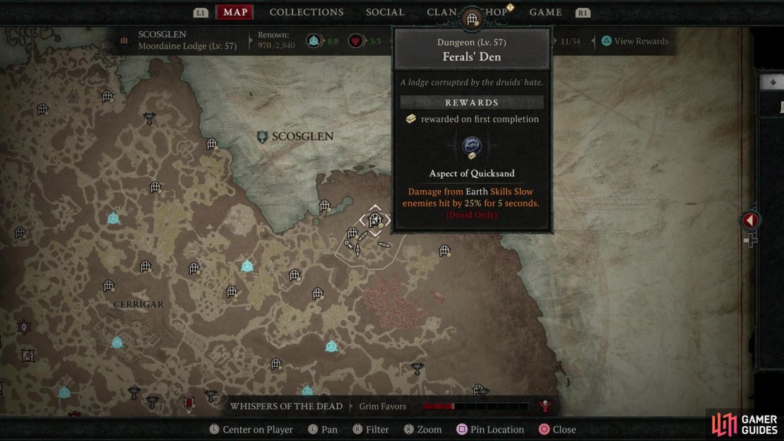 The Ferals&rsquo; Den dungeon can be found in the Moordaine Lodge subregion.