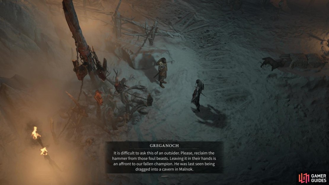 To start this quest, talk to !Greganoch in the !Bear Tribe refuge.