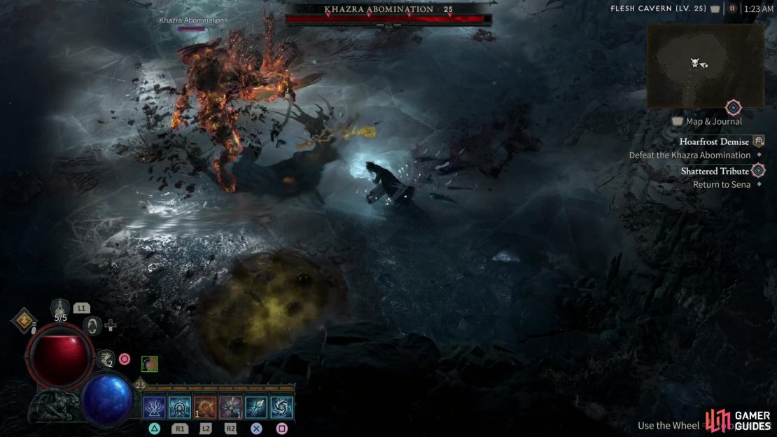 The Khazra Abomination&rsquo;s most common attack deals damage at close range, discharges a ball of phlegm as a ranged attack, and leaves toxic pools behind as area denial.