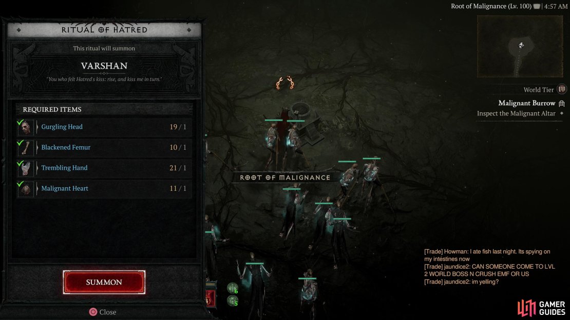 Use malignant body parts to summon the Echo of Varshan,
