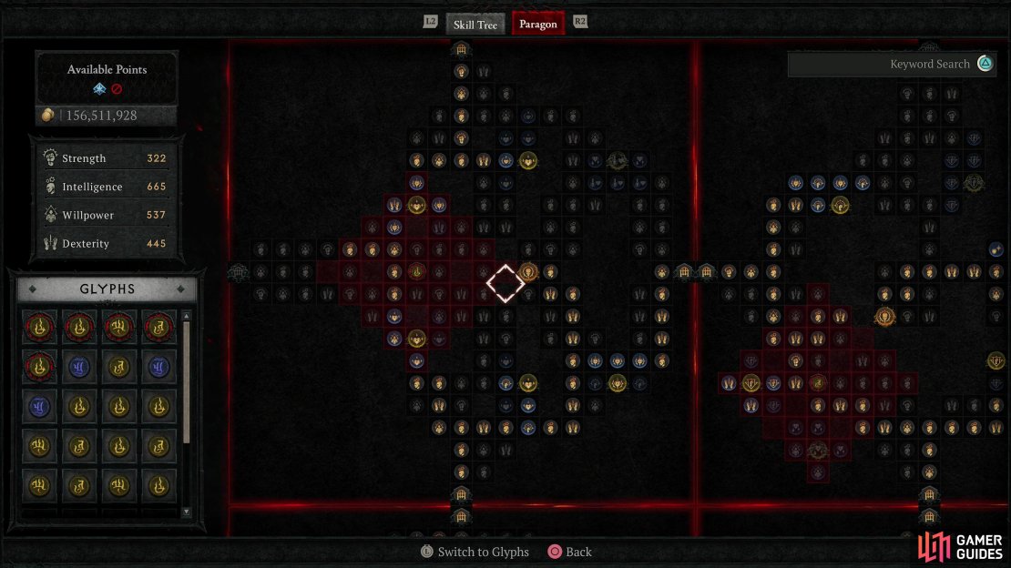 On the Blood Begets Blood Board we want the Aggression rare node and we&rsquo;ll use the Corporeal Glyph to further boost our Overpower Damage.
