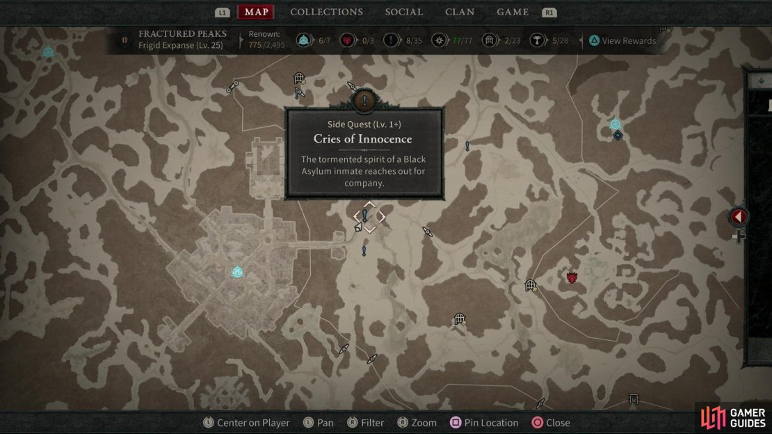 As long as you&rsquo;re in the same region, side quests will be marked on your map with blue exclamation points.