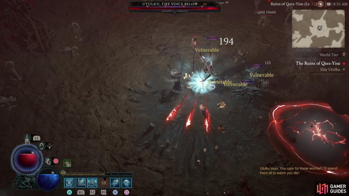 Utulku&rsquo;s main attack is a triple burst of Blood Stars, which spread out in a fan.