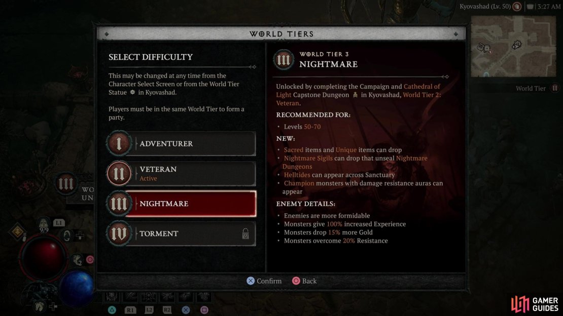 The main questline will get you to around level 50, but after that you&rsquo;ll need to move onto World Tier 3 (Nightmare) and World Tier 4 (Torment) to keep advancing.