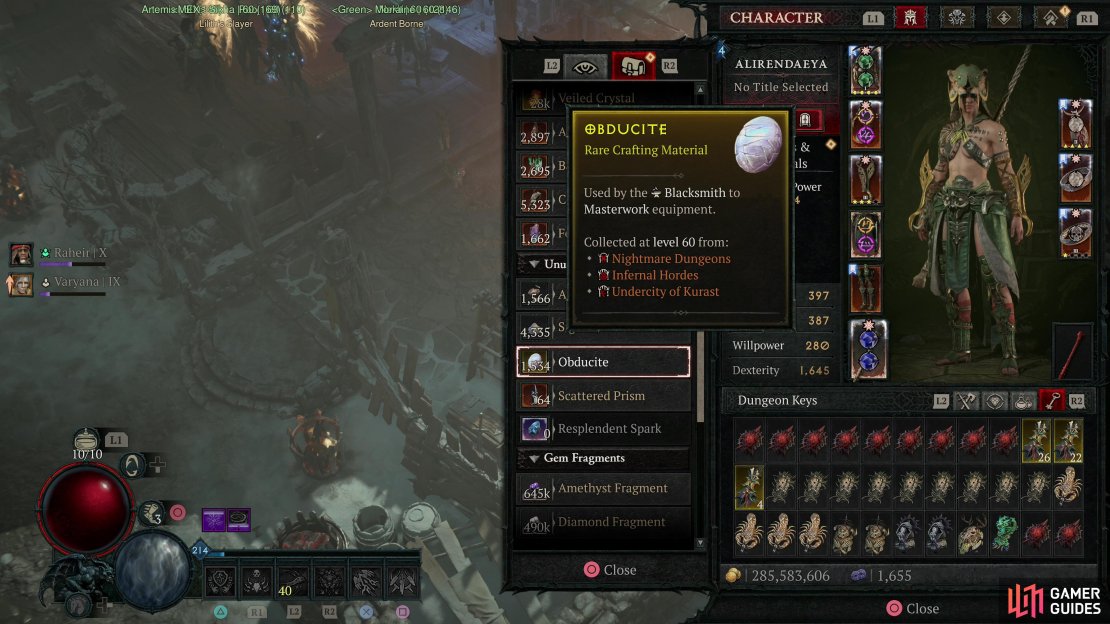 The limiting material required to masterwork gear is Obducite.
