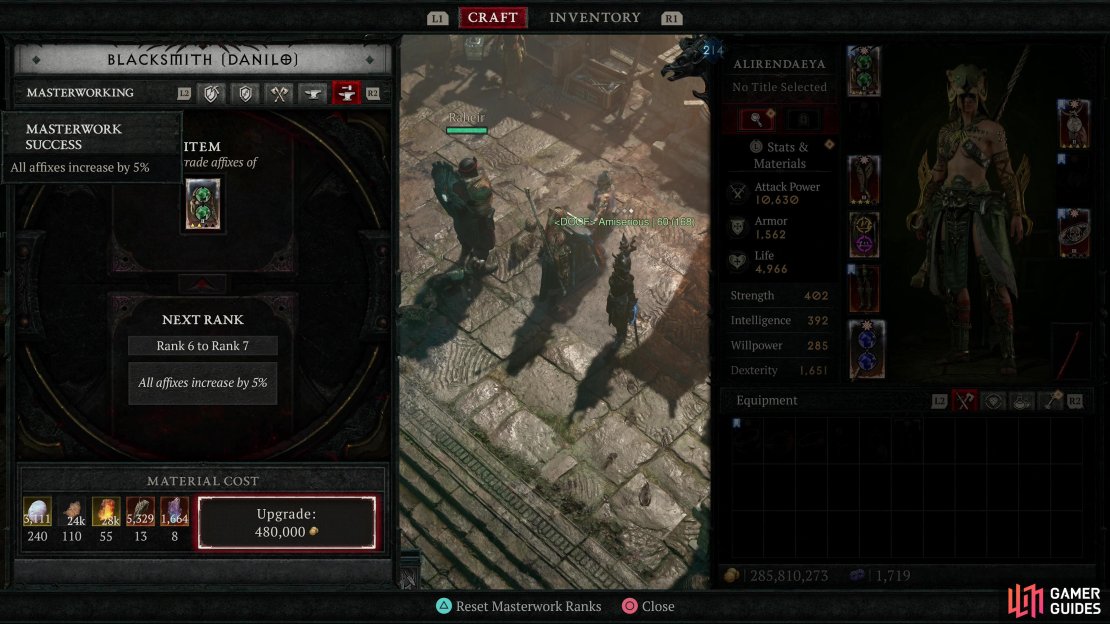 Masterworking an item will increase all its stats,