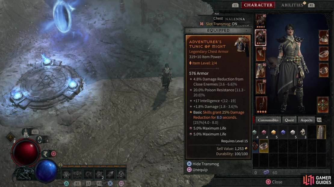 When installed in socketed gear, gems will provide various stat boosts depending on the type of gem, the grade of the gem, and the type of gear it&rsquo;s socketed into. Here a pair of Chipped Rubies give +5% Maximum Life each.