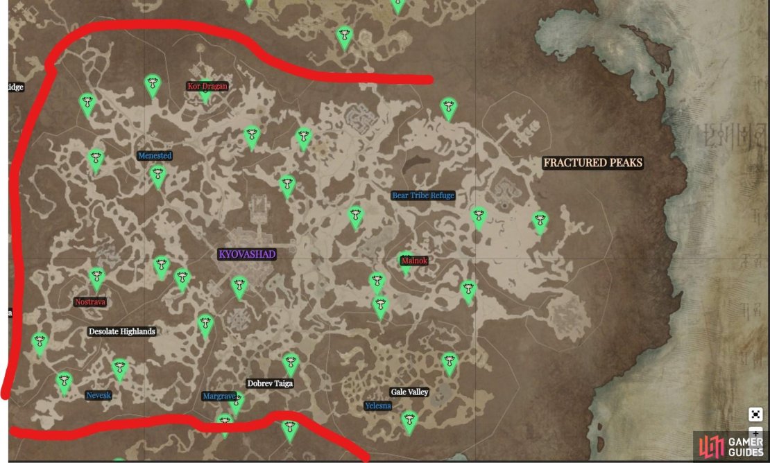 Here is a Diablo 4 Lilith Statue Map for Fractured Peaks.
