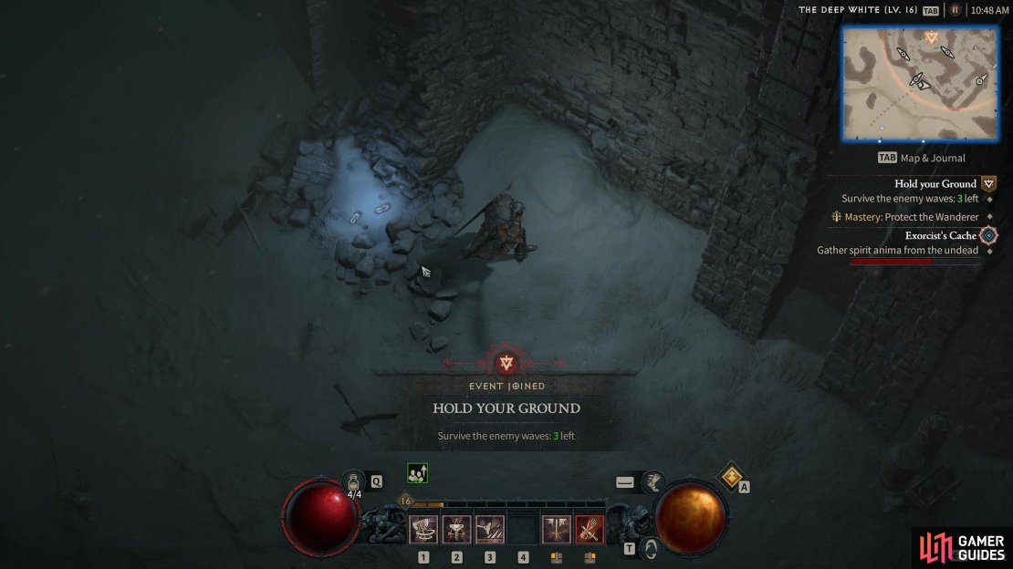 !Hold Your Ground requires you to survive three waves of enemies. If you protect the Wanderer, you&rsquo;ll also complete the mastery.