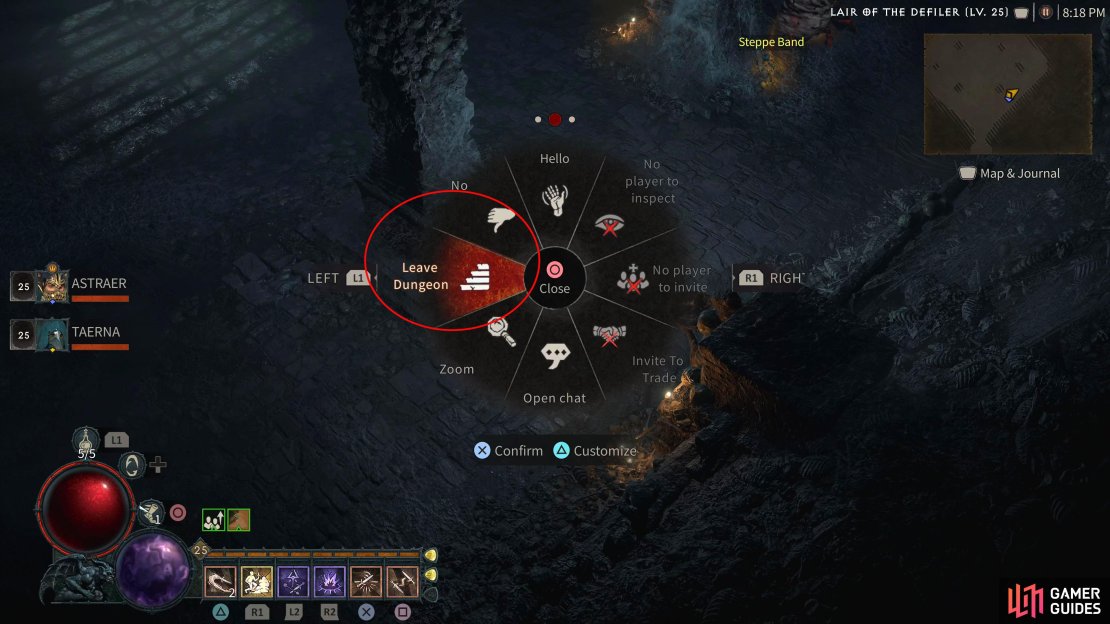 Open the action wheel, and select the &ldquo;Exit Dungeon&rdquo; emote to leave the dungeon.