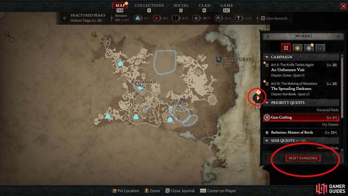 To reset a dungeon, go into the map, then your journal, and at the bottom will be a &ldquo;Reset Dungeons&rdquo; button. This won&rsquo;t reset story dungeons.
