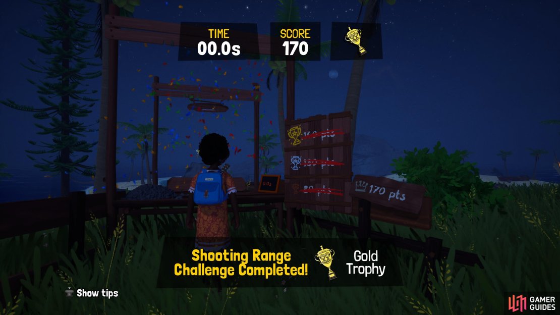 Getting a gold trophy at the Shooting Range Challenge in !Tchia.