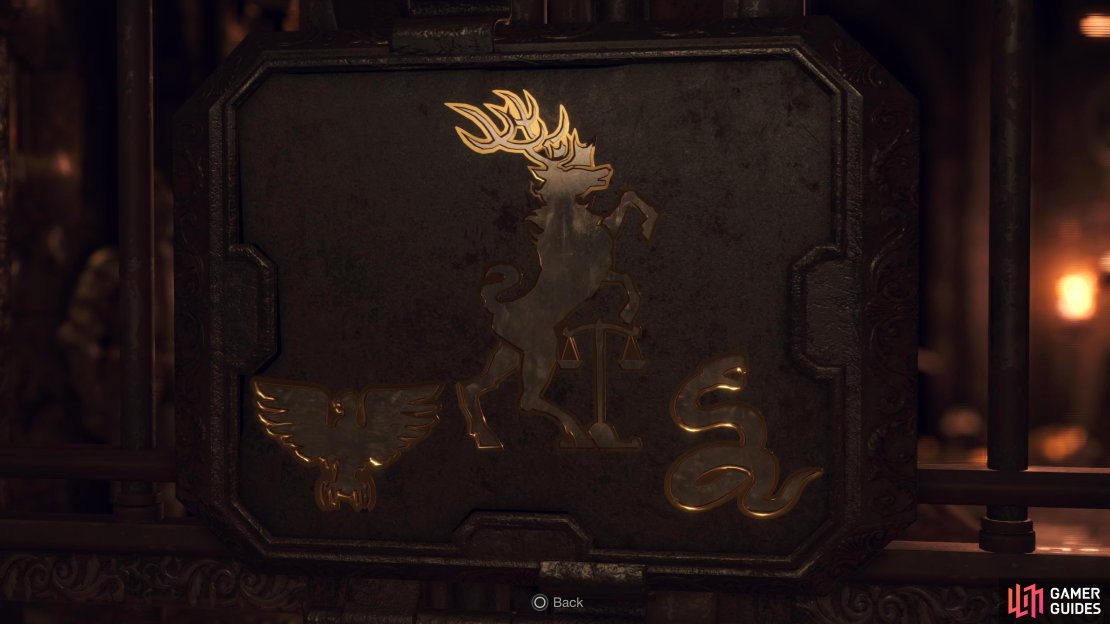 On the gate, you&rsquo;ll see three symbols, the Eagle, the Stag, and the Snake.