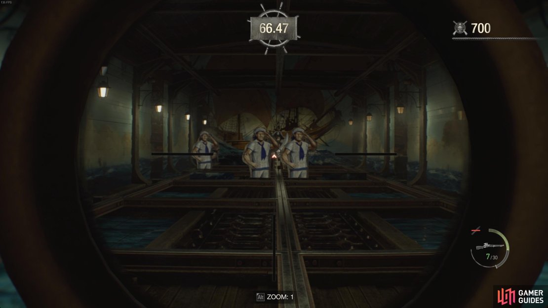 You need to be careful to hit the skull between two sailors.