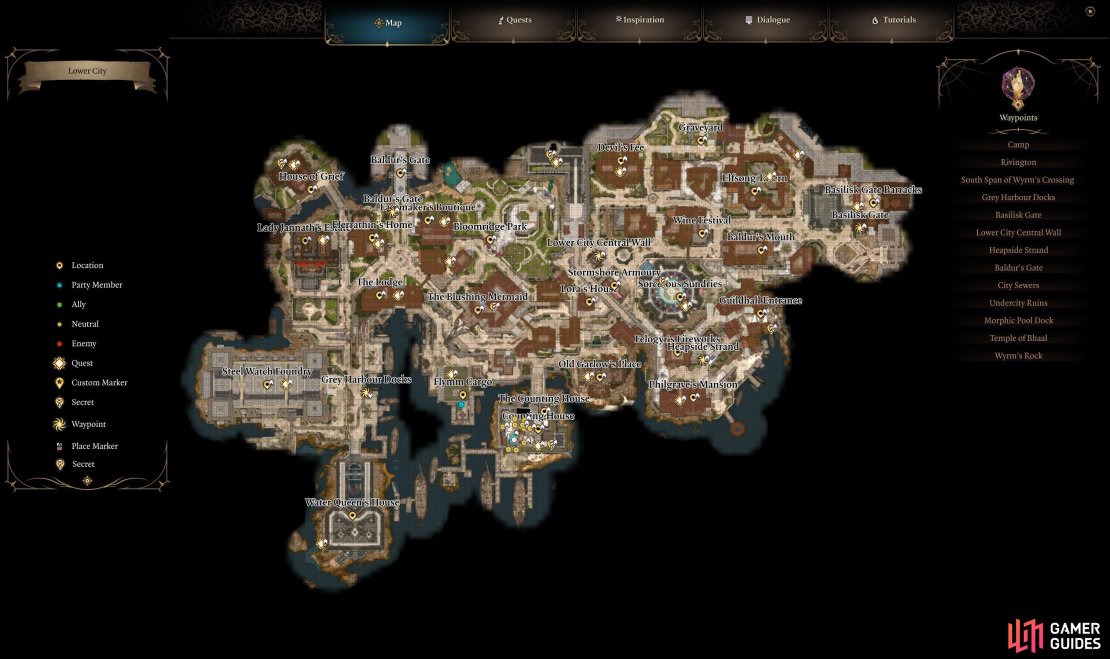 A Map of the Lower City in Baldur&rsquo;s Gate 3