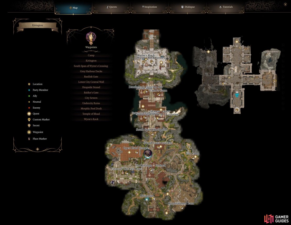 A Map of the Wyrm Gate and Rivington in Baldur&rsquo;s Gate 3