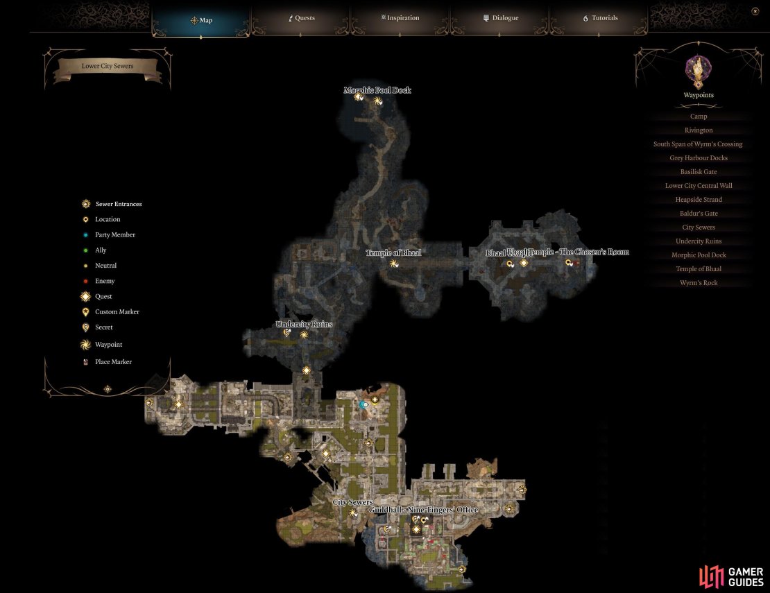 A map of the sewer and the Undercity in Baldur&rsquo;s Gate 3