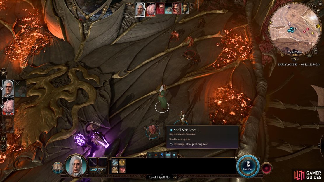 Most classes have limited spell slots per spell level - you can only cast spells if you have unused spell slots for that spell level. These are denoted by blue squares on the action bar.