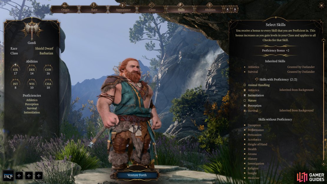 The Barbarian&rsquo;s starting skill list includes Athletics, Intimidation and Survival.