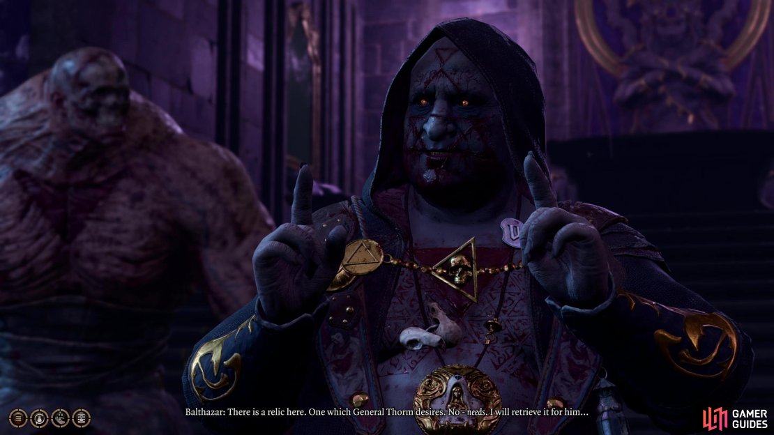 Talk to Balthazar, and, provided you don&rsquo;t go out of your way to pick a fight, he&rsquo;s willing to let you do his job for him. Generous guy.