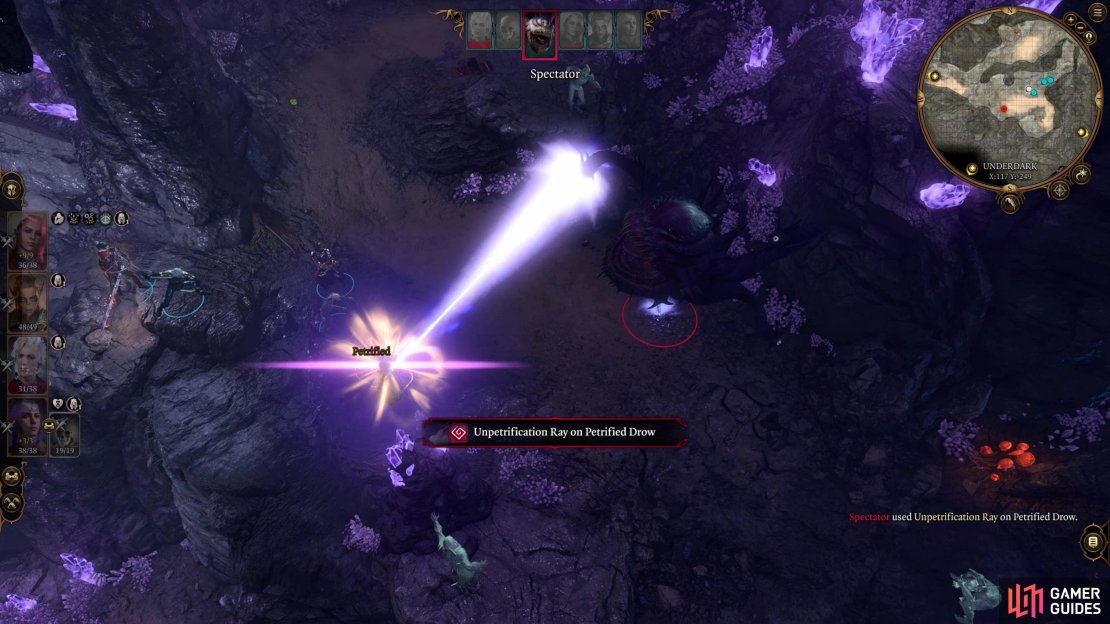 The Spectator will use an &ldquo;Unpetrification Ray&rdquo; every turn to free and charm one of its drow victims.
