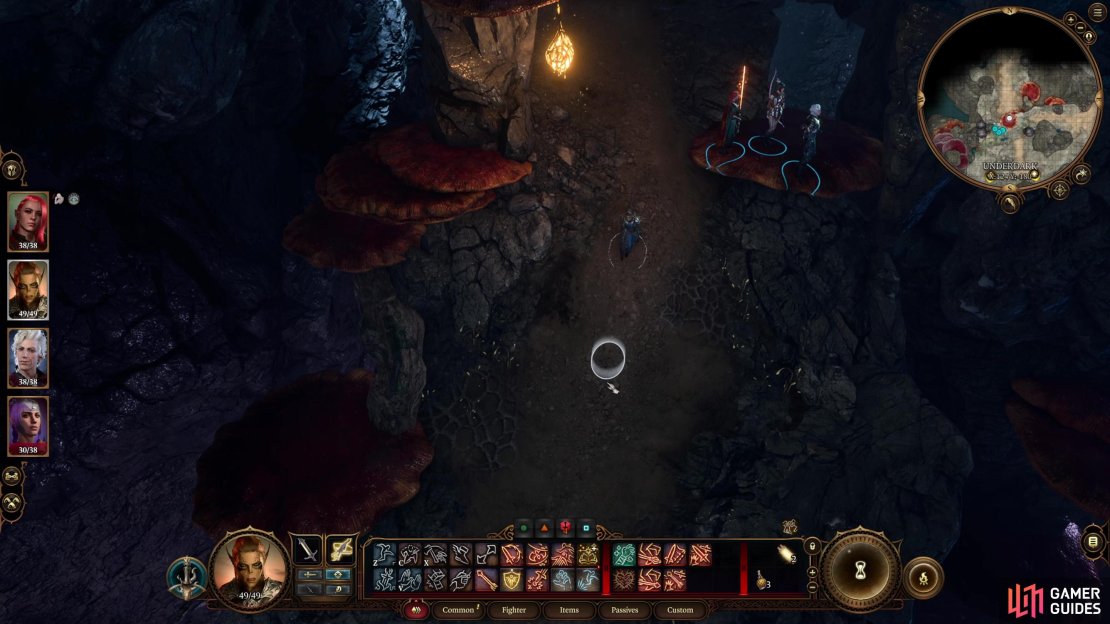 Send one character downhill as bait while the others shelter on a mushroom.
