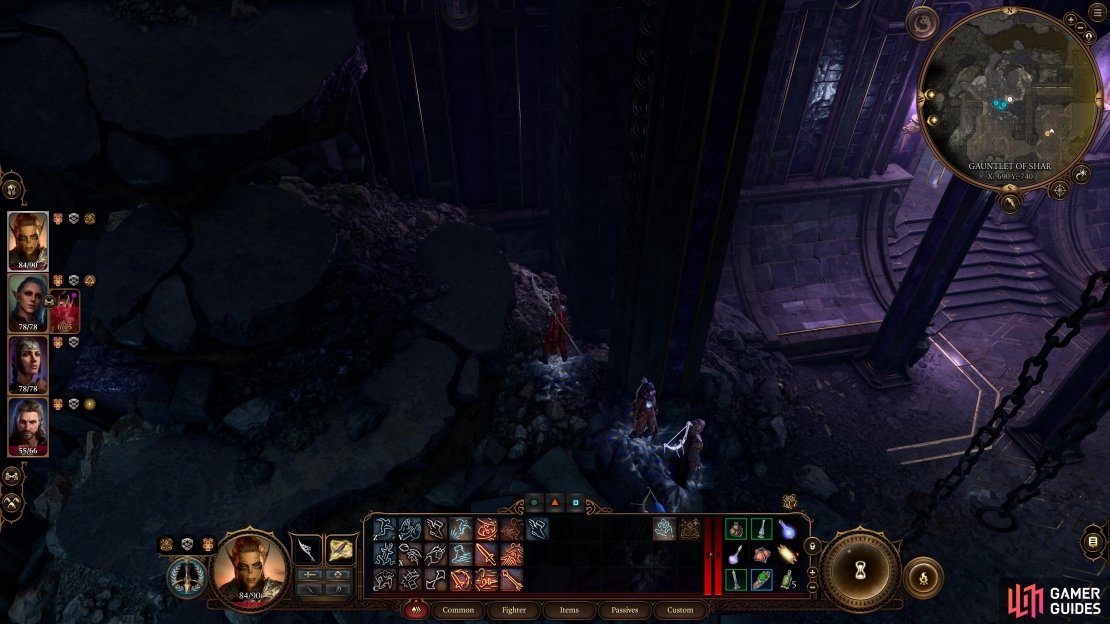 Climb down this wall to reach the rat pit