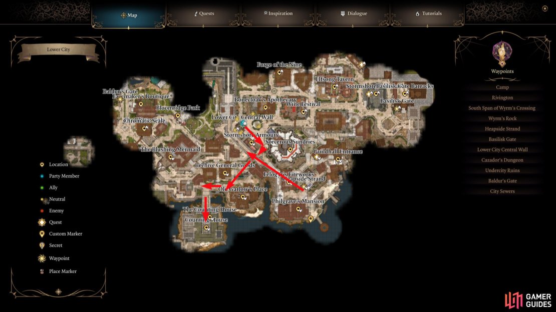 The Counting House can be found in the southwestern portion of the Lower City.