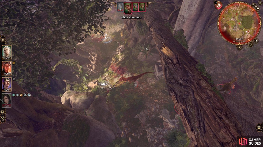 Use a combination of Greater Invisibility and/or sneak to make it past the dinosaurs.