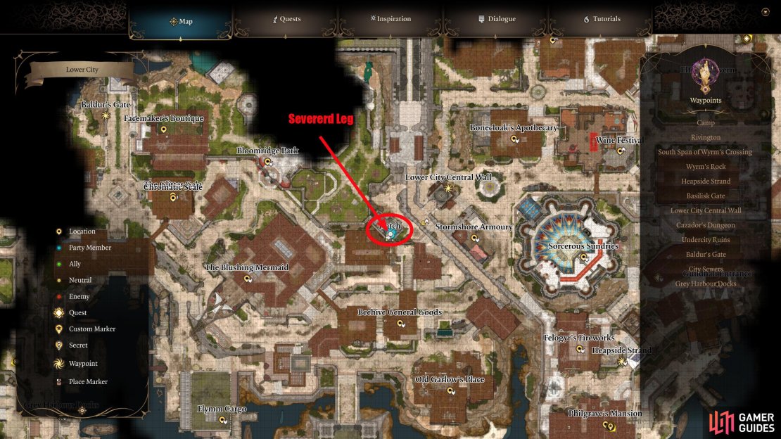 You can find the Severed Leg in Lavernica&rsquo;s basement. You can find the house near the Lower City Wall waypoint.