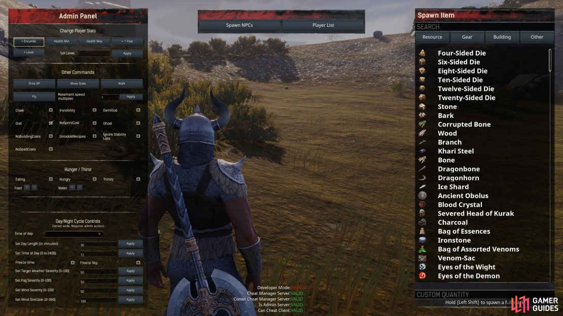 You&rsquo;ll see a lot of basic options for commands in the admin panel on the left, including all resources on the right.