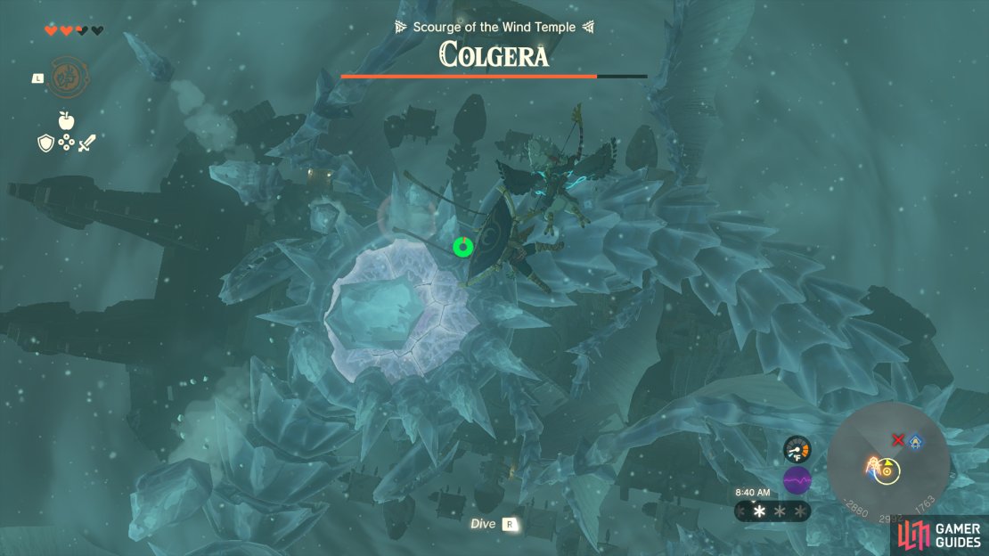 !Colgera launches rocks off his back, exposing his weak spot.