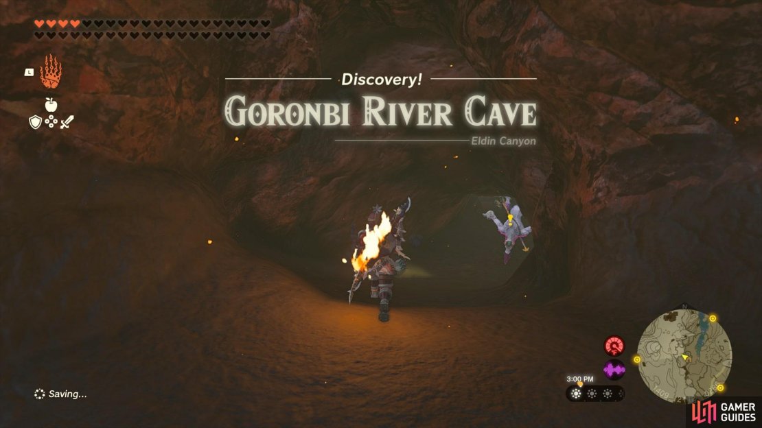 Defeat the Moblins and Horriblin to get into Goronbi River Cave.