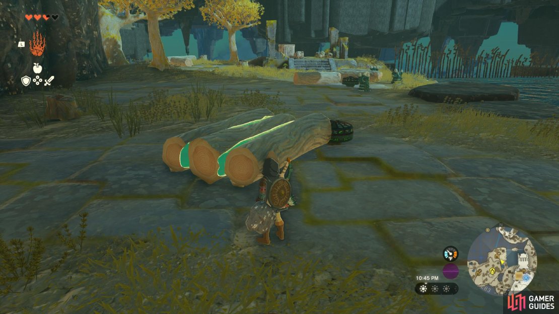 Stick three logs together