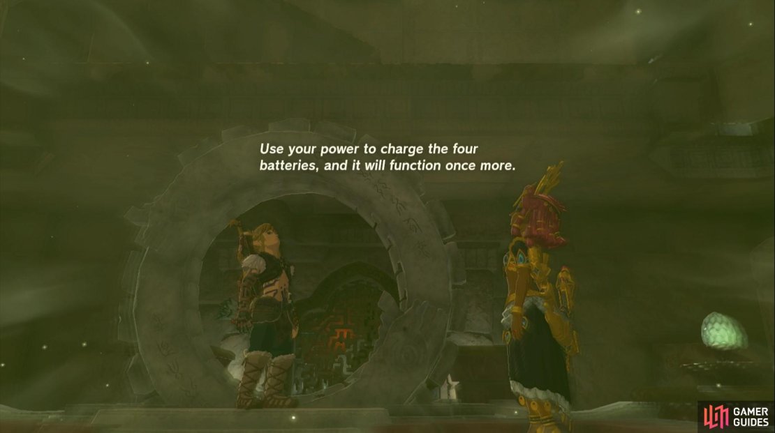 Once at the center of the Lightning Temple, you’ll be required to charge the four batteries to bring power to the elevator platform.