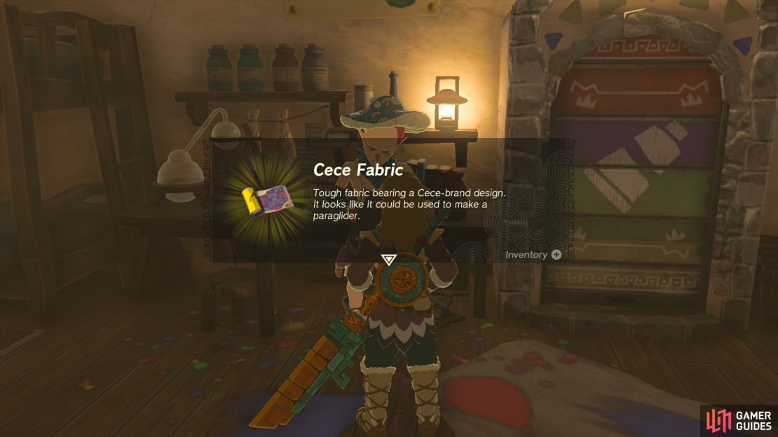 Sayge will give you the Cece paraglider fabric for free when you first meet him.