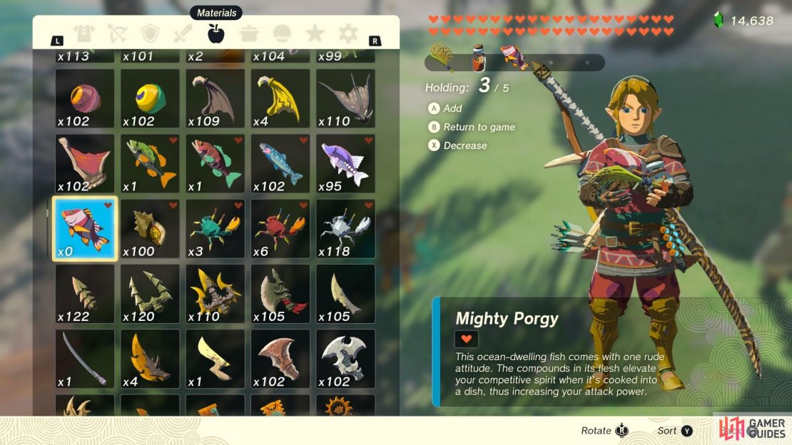 Combine Hylian Rice, a Porgy, and Goron Spice to make Seafood Curry.