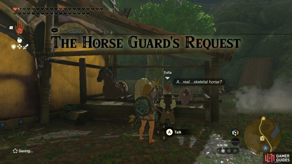 Find Toffa at Outskirt Stable to start the side quest The Horse Guard&rsquo;s Request.