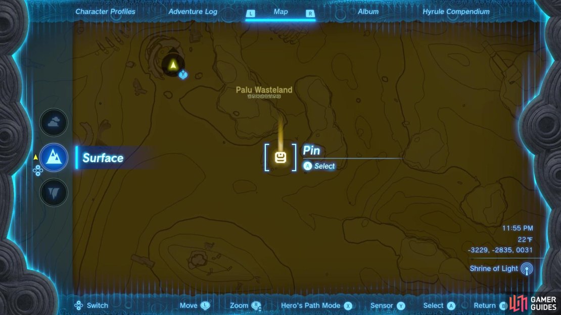 The location of the Ancient Prison Ruins on the map.