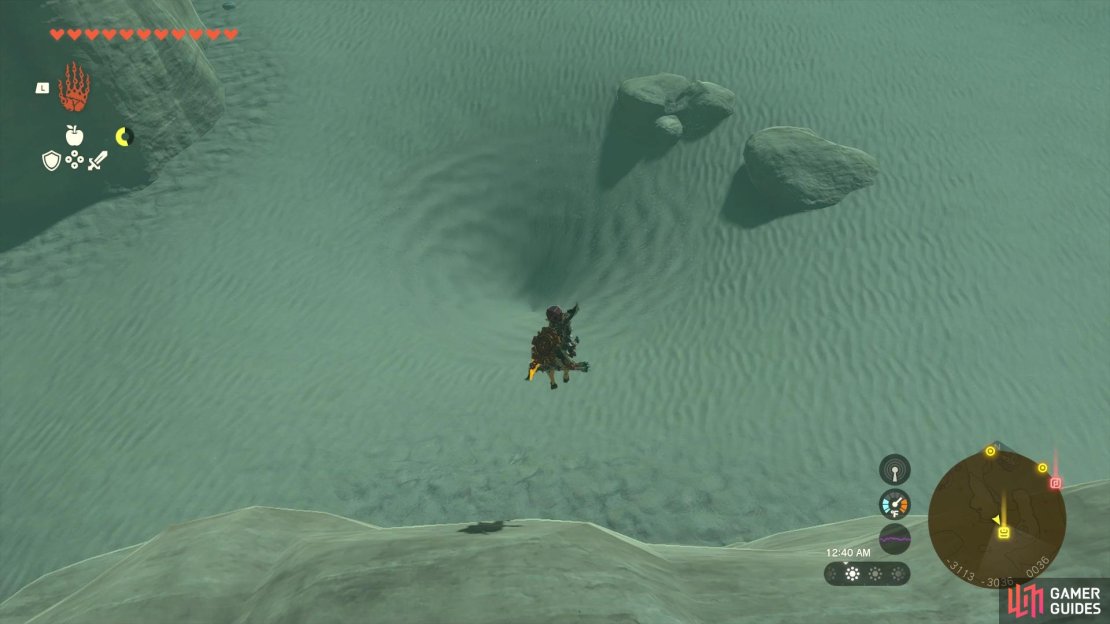 Jump into this sand pit to get to the ruins underneath.