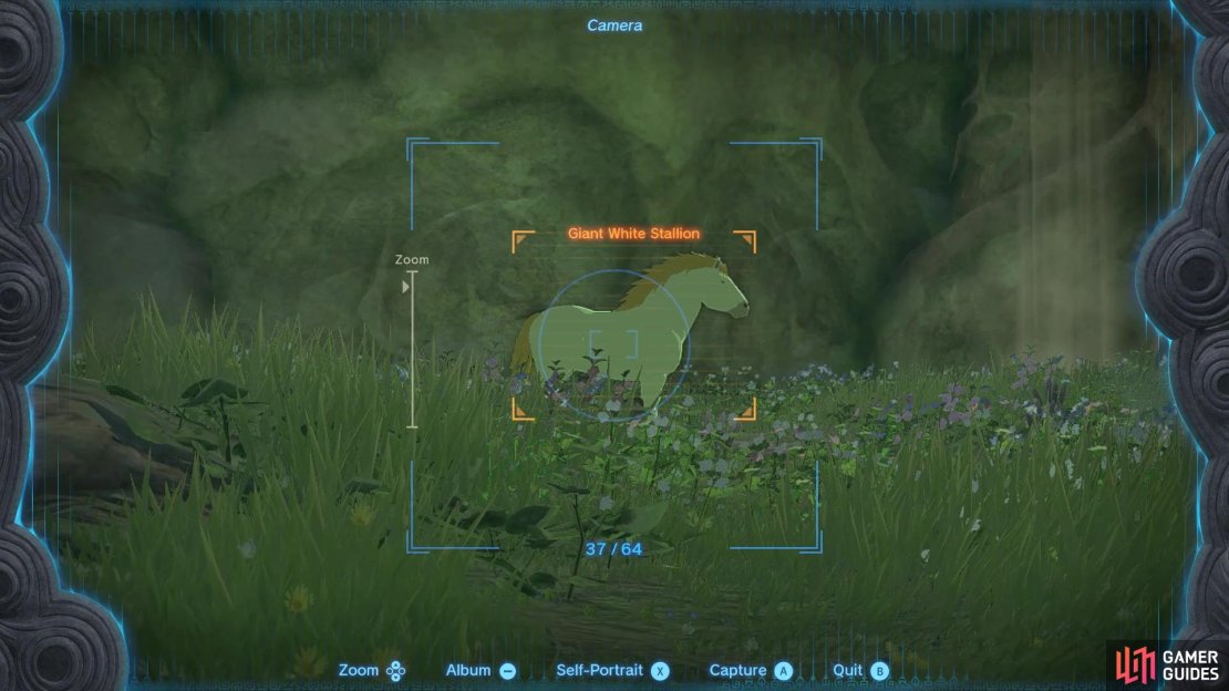 You can find the giant horse by itself in the clearing past the NPCs