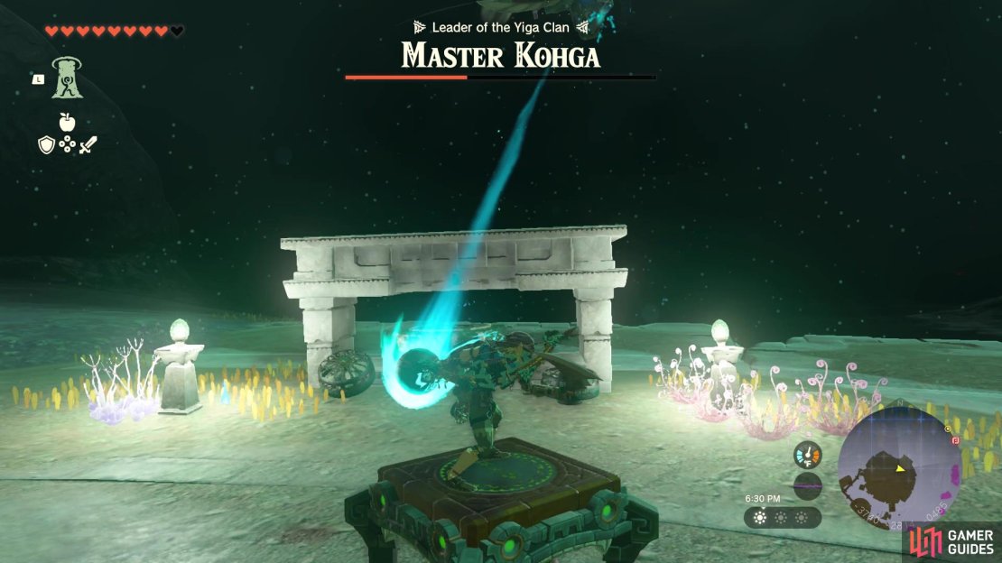 Kohga will begin shooting you as he gets lower on health, with the blast knocking your Spring away.