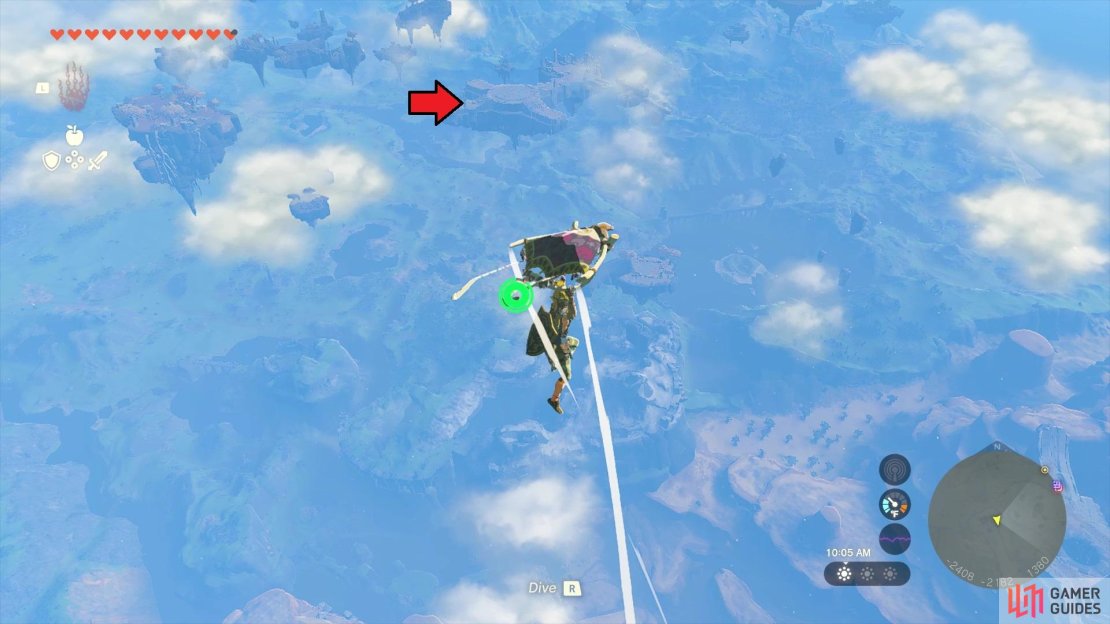 You&rsquo;re aiming for this island after launching from the Gerudo Canyon Skyview Tower.