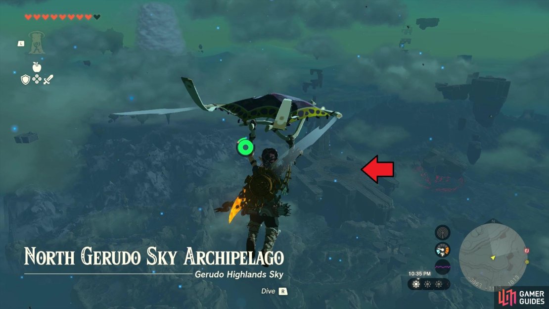 Launch from the Gerudo Highlands Skyview Tower and land on this small island.