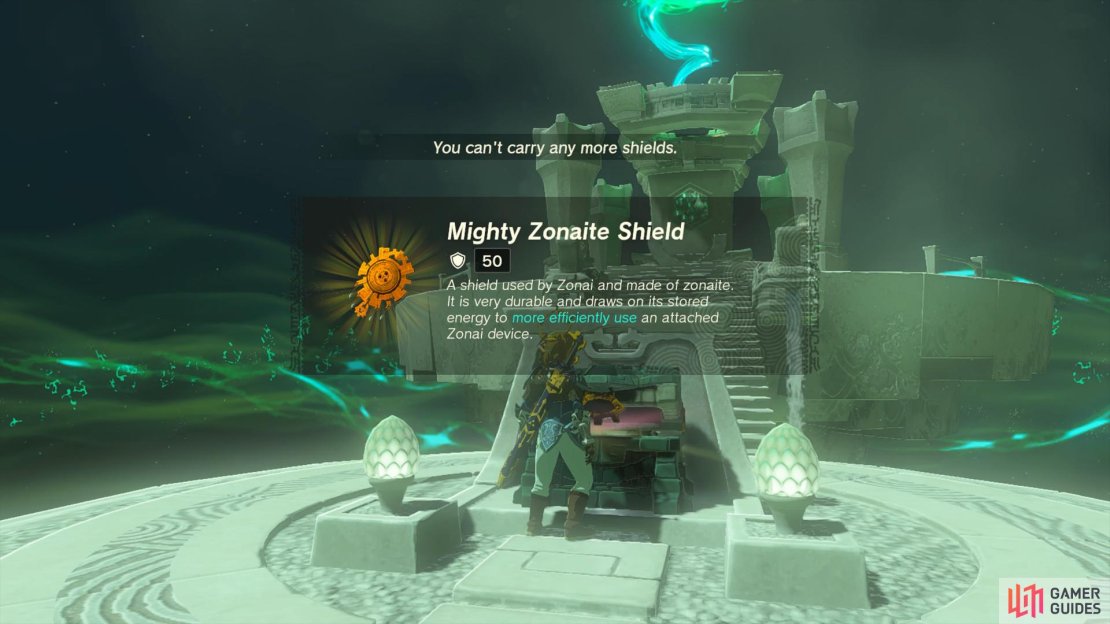 Receiving a shield from the shrine&rsquo;s chest