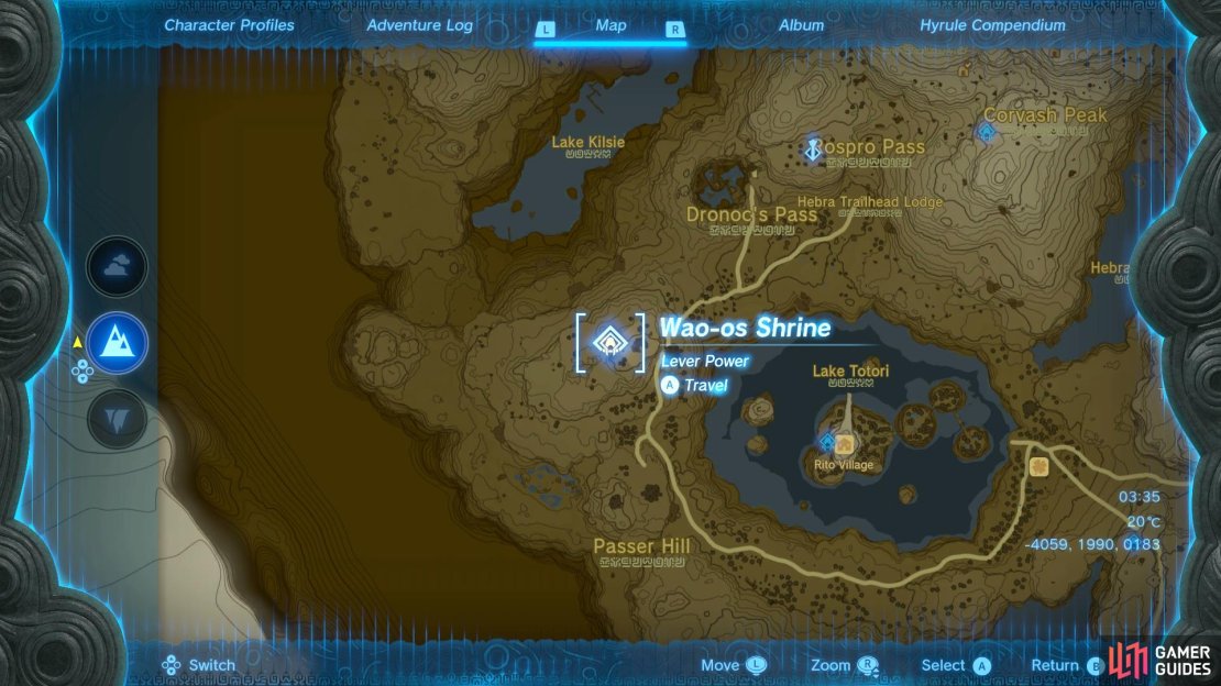 Head to this location on the map to find the Wao-os Shrine.