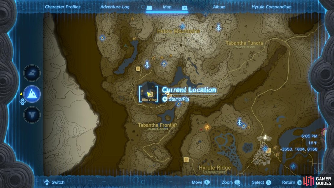 The location of the Gatakis Shrine in Rito Village.