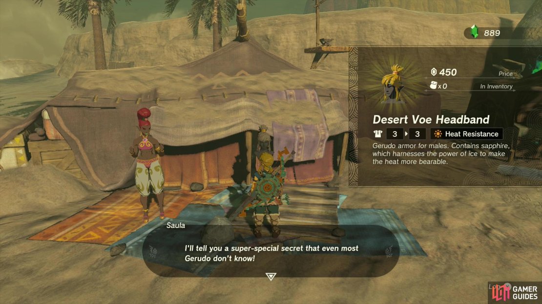 Buy the Desert Voe Headband from Saula in the Kara Kara Bazaar and she&rsquo;ll tell you about a Secret Shop in Gerudo Town.